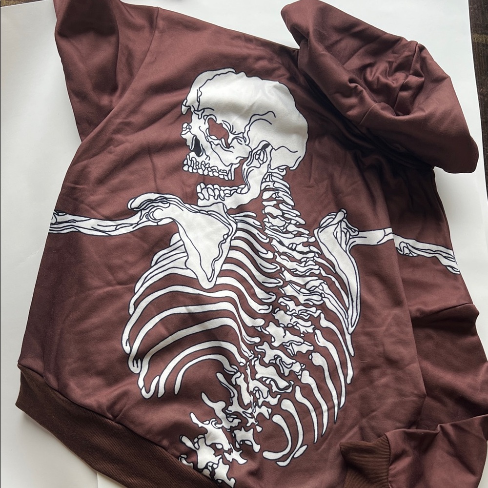 Brown Hoodie with Skeleton Print - Picture 1 of 5